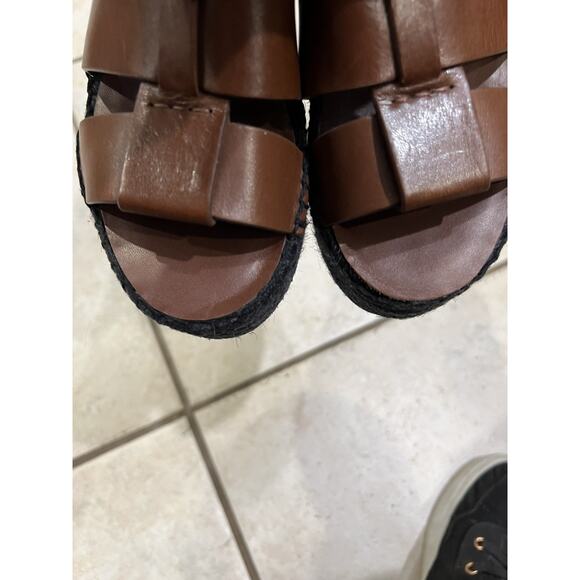 Vince Mahogany Brown Leather Sabella Espadrille Wedge Slip On Sandal Sz 6 - Picture 4 of 8